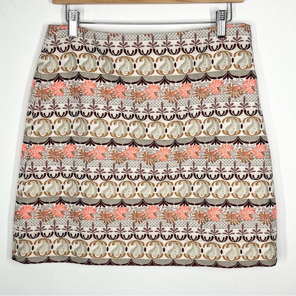 Ann Taylor LOFT Floral Paisley Jacquard Metallic Boho Skirt 6